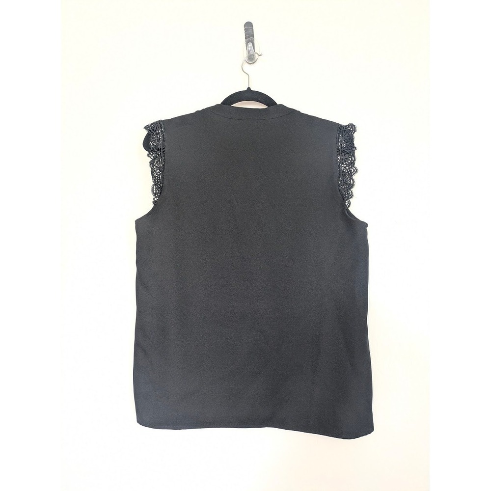2 Pack Sleeveless Blouse Medium Black Pink Lace Trim V Neck Top Feminine Office - Picture 8 of 8